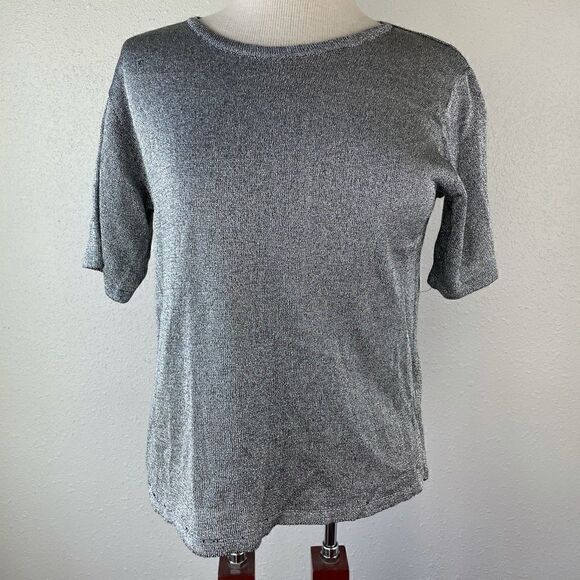 NWT Vintage J.B.S. Ltd. Silver Metallic Short Sleeve Top Size S - Picture 1 of 7